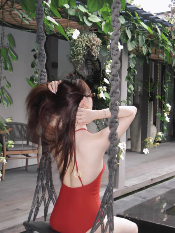 Retro HK - Style Red One - Piece with Wooden Rings - Image 5